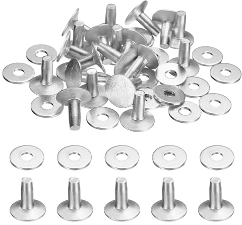 QUARKZMAN 20 Juegos De Remaches Y Arandelas De Aluminio 12x4x10mm Plateados | Remaches Macizos, Acabado Abolsillado, Para Cuero, Para Proyectos DIY De Cinturones Carteras Collares
