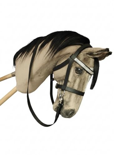 Generisch Hobby Horse Zubehör Trense mit Strasssteine, Schwarz, Pferdespielzeug Halfter mit Zügeln