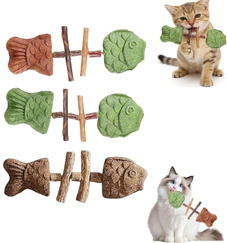 WADY Fixes Cat Dental Health Natural Creative Fishbone Cat Dental Chew Toy Fix Your Cat's Dental Health, Natural Fishbone Cat Dental Toy, Interactive Kitten Chew Playthings, Durable Feline Tooth Care