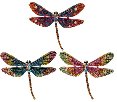 HOMOCONO Set da 3 Spille Donna in Lega a Forma di Libellula con Pietre Colorate, Spille Resistenti e Adatte a Eventi Formali o Natale, Design Attraente e Brillante