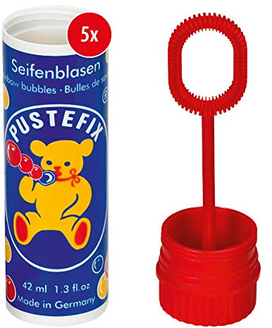 PUSTEFIX Set di 5 bolle di sapone classiche da 42 ml, colorate Rainbow Bubbles Made in Germany, per matrimoni, compleanni dei bambini, ufficio del registro, Polterabend, confezione risparmio da 5 x 42