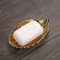 YEARGER Porte-savon en forme de feuille dorée - Antidérapant - Valise - Bac à douche - Égouttoir de salle de bain - Porte-savon (doré)