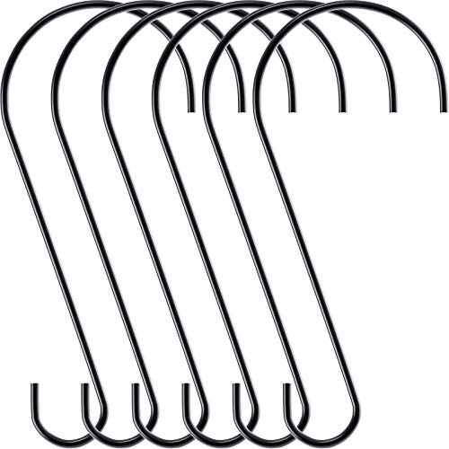 Hotop 6 Pieces Heavy Duty Big S Hooks Bird Feeder Garden Rustproof Stainless Steel Hook for Tree Branch, Kitchen, Bird House, Plants, Baskets, Lanterns and Bicycles(12 Inch,Black)