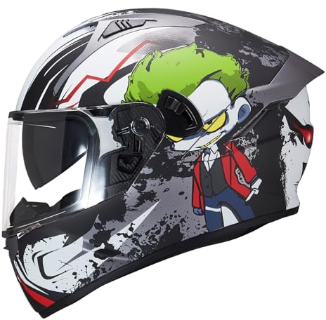 VCOROS Full Face Dual Visor Motorcycle Helmet for Adults Motorbike Street Bike Racing Helmets X9 DOT Approved with Black Visor (Alien, Medium)