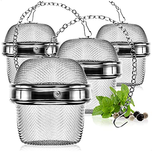 COM-FOUR® 4x colador de té de acero inoxidable 304, apto para lavavajillas - huevo de té Ø 6,5 cm para té suelto, especias y hierbas - filtro de té de malla fina con cadena - colador de especias