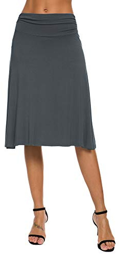EXCHIC Femmes Yoga Jupe Midi De Évasée Taille Haute (M, Ardoise)