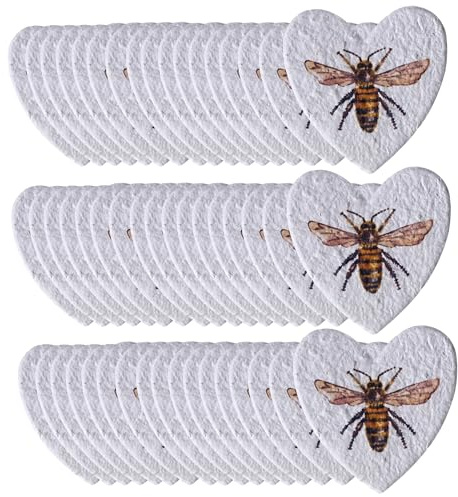 Revive a Bee Plantable Seed Paper Hearts (Pack of 50), Printed HoneyBee Wildflower Seeded Paper Rewilding Aid For Weddings, Parties, Funerals
