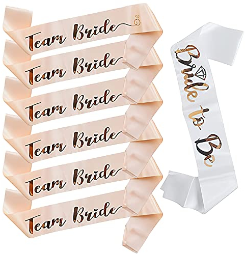 JGA - Set di 7 fasce decorative da donna, 6 fasce da sposa + 1 fascia da sposa con scritta in oro rosa lucido per matrimonio, addio al nubilato