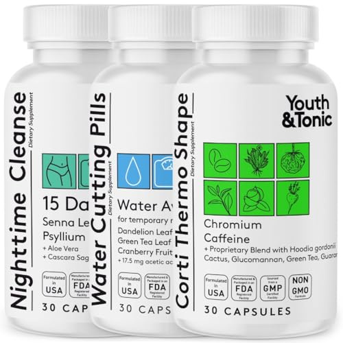 Youth & Tonic Dietary Discipline for Mindful Eating, Cleanse, Detox & Energy Support – Water Weight, Gut Cleanse & CortiThermo Shape for Metabolism, Loss of Body Fluids, Break The Plateau, 90 Pills