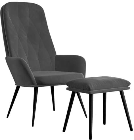 vidaXL Relaxsessel mit Hocker, Sessel mit Armlehne, Fernsehsessel Polsterstuhl Metallgestell, Polstersessel Lesesessel Wohnzimmer, Dunkelgrau Samt