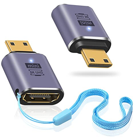 Duttek 8K Mini HDMI to HDMI Adapter, Mini HDMI Stecker auf HDMI Buchse Adapter unterstützt 8K@60Hz, 48Gbps für Camera, HDTV, Projektor, Laptop und Tablet (2 Stück)