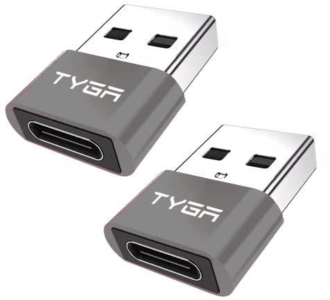 TYGA USB C to USB A Adaptor 2.0 - USB C Female to USB A Male Connector for Charging & Data Transfer, Plug-and-Play, Durable Aluminum Housing, Portable Converter for Android & IOS Devices - 2 Gray