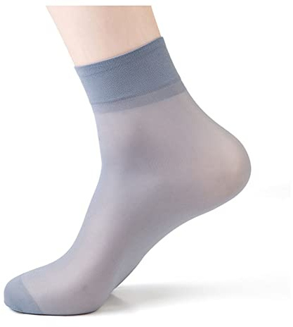 SHTGOI 5 Paia di Calzini da Uomo Ultra Sottili in Nylon - Traspiranti, Trasparenti, Leggeri - Calze Corte Estive da Lavoro in Seta Blu Chiaro