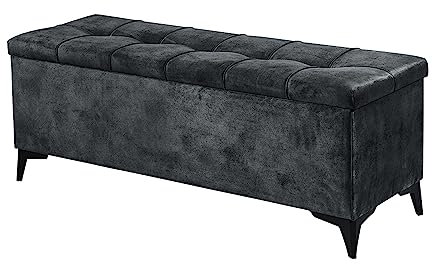 Lomadox Schlafzimmer Betttruhe Sitztruhe, Sitzhöhe 58cm, mit Stauraum in anthrazit, Bequeme Höhe, auch in Kombination mit Boxspringbetten, B/H/T ca. 139/58/50 cm
