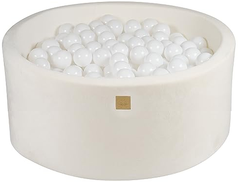 MEOWBABY Bällebad 90x40cm Samt - Bällebad Baby ab 1 Jahr - Ballgrube mit 300 Bällen - Weiches Kinder Bällebad, Weiß