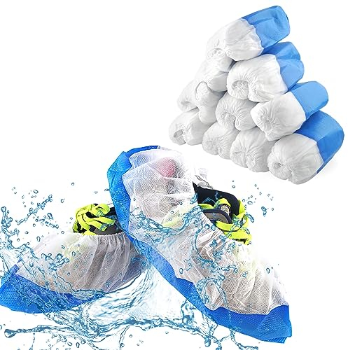 100 Stück Überschuhe Schuhüberzieher, CPE+PP Kunststoff Schuhüberzüge Mehrweg Überziehschuhe Regenschutz Überschuhe, Schuh Überzieher wasserdicht Onesize Indoor und Outdoor