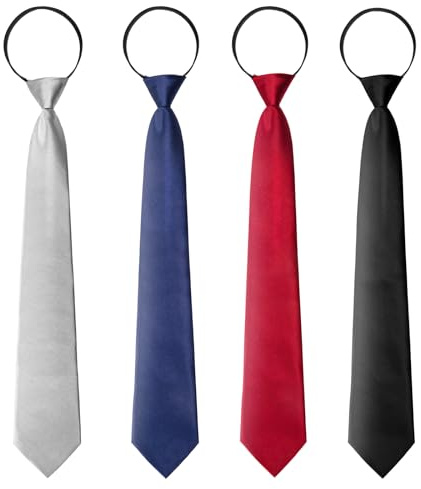 MoonSing Herren Krawatte Set, 4 Stück Herren Krawatte Vorgebunden mit Reißverschluss, Verstellbare Sicherheits Krawatten im Satin Finish, Casual Business Länge für Hochzeit Büro Schule Uniform