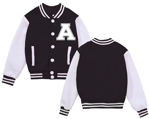BAICAIYU Kids Baseball Jackets Boys and Girls Varsity Coat Buttons Cardigan Letter Sport Letterman School Jacket (Black-A,12Years,12 Years)