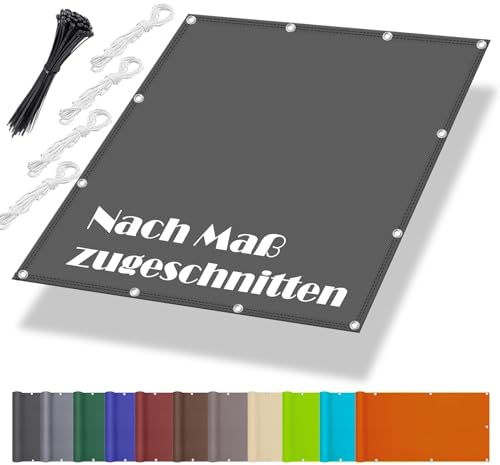 Premium Sonnensegel Wasserdicht Rechteckig mit Ösen – UV-Schutz 95%, Sonnenschutz, Wetterfest & Reißfest – Perfekt für Balkon, Terrasse und Garten, inkl Seile & Kabelbinder, 1x2m in Dunkelgrau