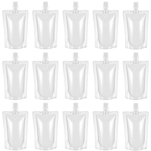 Yardwe 100 Pcs Freestanding Juice Bags 7 Oz Clear Disposable Drink Pouches with Leak-Proof Caps for Portable Beverage Packaging and Outdoor Travel