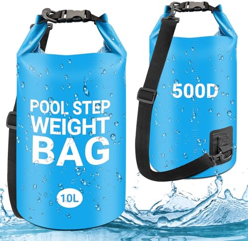 2 Pack Pool Ladder Weights, 500D PVC Universal Pool Step Weights for Above Ground Pools, 20L No Breaken Swimming Pool Sand Bags Foldable Waterproof Dry Bag Backpack, Easy & Quick Fill 50lbs Sand
