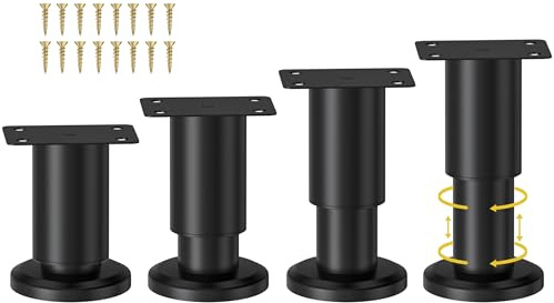 Wlrrcwdttc 4 Pcs Metal Adjustable Furniture Legs 3.15-4.72 inch, Adjustable Cabinet Legs for Sofa/Bed/Chair/Couch/Dresser/Table, Heavy Duty Bed Replacement Support Legs for Bed Frame/Bed Center Slat