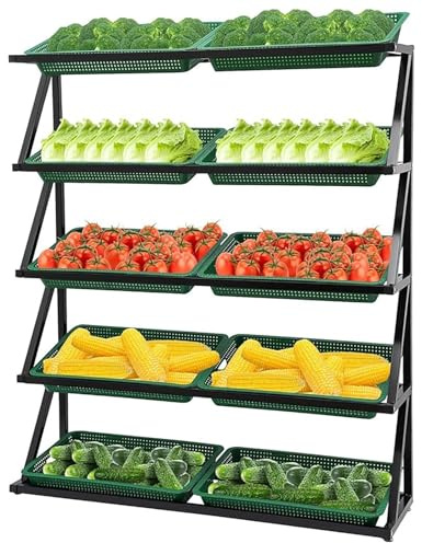 Scaffale di stoccaggio Cesto di frutta e verdura Rack per il negozio al dettaglio del supermercato, Piano Grande Supporto di stoccaggio dei prodotti 5 livelli, Impilabile Scaffale espositivo per negoz