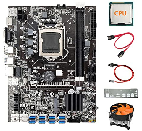 AMIUHOUN B75 8USB ETH Mining Motherboard + CPU + Schallwand + Lüfter + -Kabel + Switch-Kabel LGA1155 B75 USB BTC Motherboard
