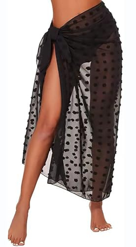 YeeHeen Sarong Swimsuit Cover Up for Women Long Bikini Beach Wraps Sheer Black