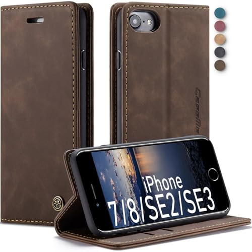 Lxisxcna für iPhone SE 2022/SE 2020/8 Hülle,Magnet Leder Klapphülle,Kaffee | Retro PU Leder,Kartenfach, Standfunktion, Schutzhülle, Flip Case, Handyhülle