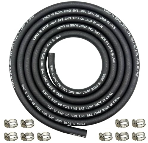 YGQ Ø8mm Manguera Gasolina Reforzada de combustible trenzada con 10 abrazaderas, tubo de goma NBR de para generadores de barcos automotrices SAE J30R7 (8 mm de diámetro interior)