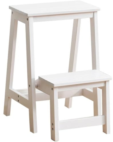 Klappbare Trittleitern Aus Massivem Kiefernholz, Multifunktionaler Tritthocker Für Den Haushalt, Trittstuhl Für Die Küche, Tragbarer Schuhhocker Für Den Eingangsbereich(White Color,2 Layers)