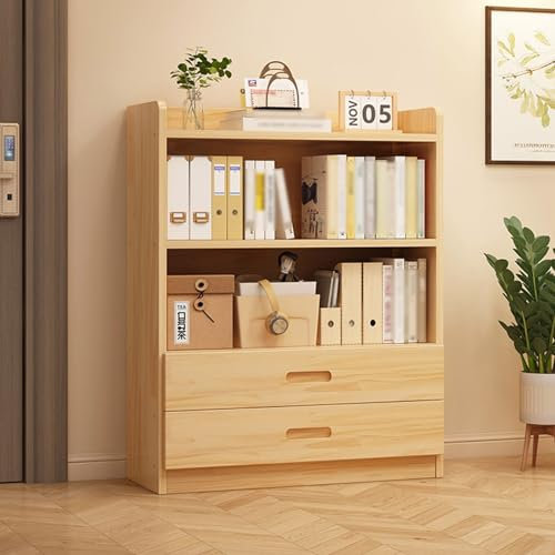 Vitrine aus Massivholz mit Schubladen – ideal für Arbeitszimmer oder Büro – offene Aufbewahrung und einfache Montage im Lieferumfang enthalten