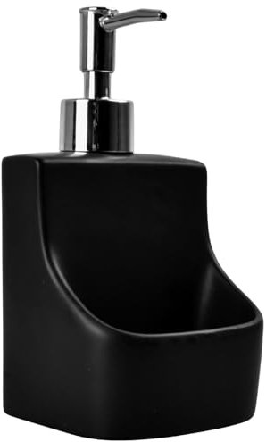 Dewocke Dispenser di sapone in ceramica, dispenser di sapone con supporto per spugna, dispenser di sapone per lavello da cucina, bagno, bagno, ecc., 390 ml
