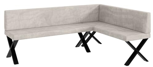 MEBLINI Eckbank für Esszimmer - Küchenbank - Essecke - Sitzecke Küche - Toni - X-Beine 142x196x87cm Rechts - Beige Samt