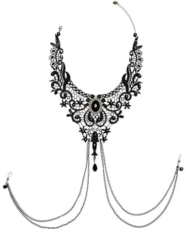 Faux téton sexy ras du cou pour femme, collier rétro en dentelle noire, anneaux de téton gothique, soutien-gorge, chaîne de corps, accessoires de vêtements de fête, cocktail, bijoux, taille unique,