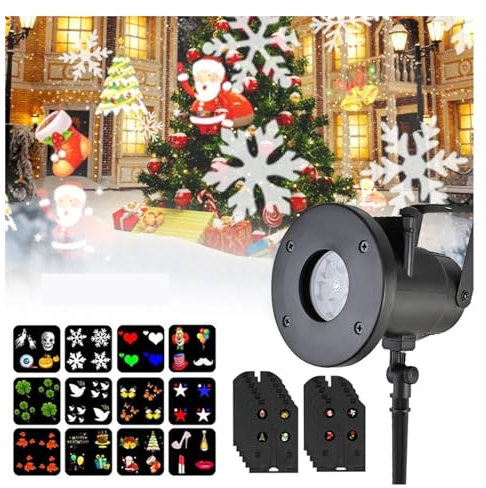 Projector Light,Halloween Holographic Projector Christmas 12 Pattern Projector Light Led Landscape Waterproof Lamp Stage Spotlight Moving Light Outdoor Indoor Decorations for Halloween Xmas Holiday La