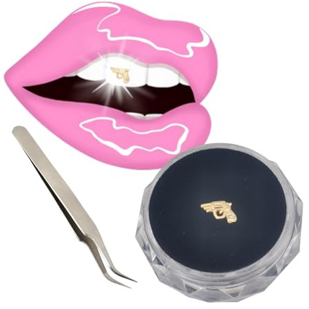 Chamon Tooth Gems, 8K Gold Dental Jewelry 4-6mm, 1 Piece Teeth Gems Starter Kit with with Tweezers (Revolver)