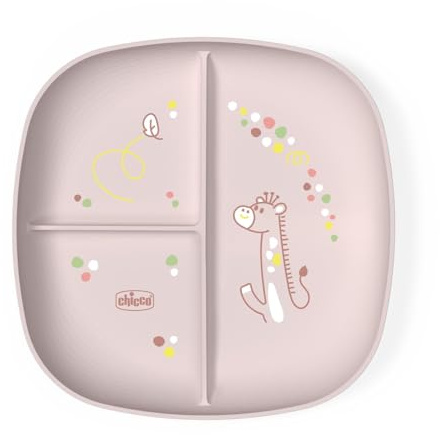 Chicco Plato de Comida para Bebés y Niños, Plato de Comida con 3 Compartimentos para Descubrir Nuevos Sabores, Lavable en el Lavavajillas, Apto para Microondas, Sin BPA, 12+ Meses, Rosa