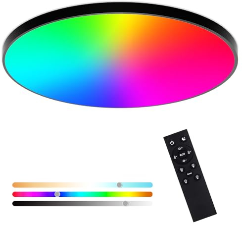 LED Deckenleuchte Dimmbar, 24W Smart LED Deckenlampe, RGB Farbwechsel Deckenleuchte für Schlafzimmer, Wohnzimmer, IP44 Wasserfest Badlampe, Kompatibel mit Alexa APP Google Assistant Ø30cm (black)