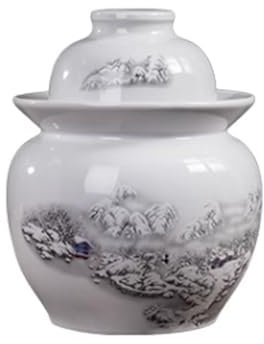 BDMRY Chinese Ceramic Fermenting Jar With Fermentation Lids, Fermenting Crock With Water Seal Airlock Lid, Ceramic Sealed Pickles Jar Fermentation Starter Kit Jars White-5L