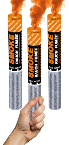 Lot de 3 Fumigènes à Main ± 120 Secondes Orange – Déclenchement à Mèche – Fumigènes Colorés à Tenir en Main – Catégorie F1 – ZENDA CLUB®