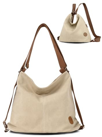 Ausing Rucksack Tasche 2 in 1 Damen Schultertasche Leicht Tragba Canvas Tasche Große Kapazität Umhängetasche Tasche Groß Alltag Khaki