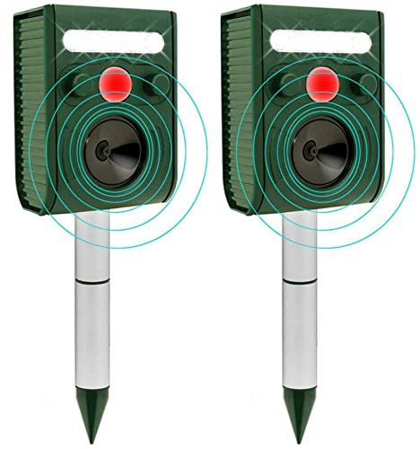 2X Repelente de Gatos,5 Modos disuasión Solar ultrasónico,Repelente para Gatos Exterior,IPX66 Ultrasónico Ahuyentador de Perros,Ultrasónico para Ratas,Parada de Animales,Gatos, Ratas,pájaros,Zorros