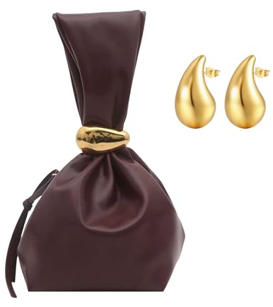 Anopo Piccola Pochette da Sera in Pelle PU con Orecchino Oro - Borsa a Mano da Polso di Tela per Donna