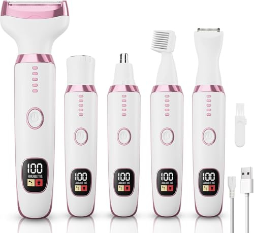 Electric Lady Shaver Bikini Trimmer for Women, Cordless 5-in-1 Women Razor Hair Removal, Portable Rechargeable for Face, Body, Legs, Pubic Hair, Underarms and Eyebrows