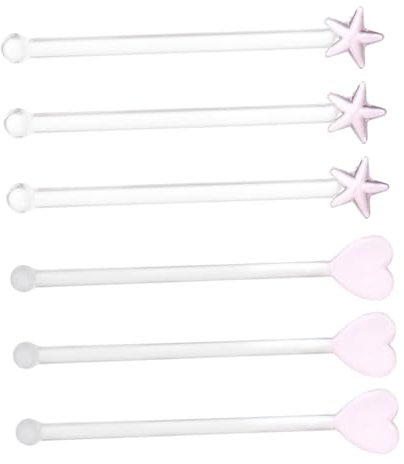 Cabilock 6pcs Glass Cocktail Stirring Rods Set Pink Handmade Liquor Mixing Sticks for Bars and Parties