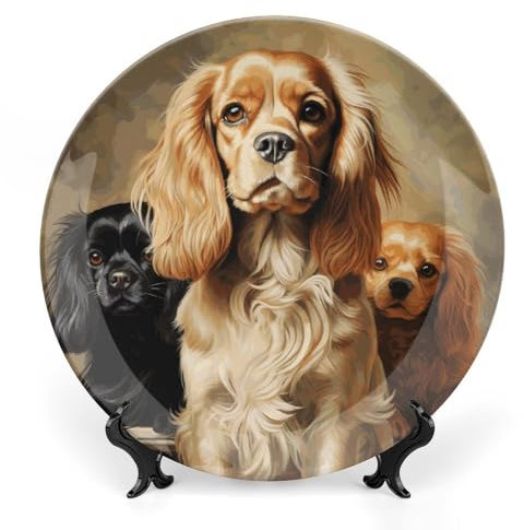 JTKBNVM Grandes assiettes décoratives en porcelaine anglaise cocker spaniel de 20,3 cm pour présentation - Assiette désert en céramique avec support de présentation - Assiette en porcelaine