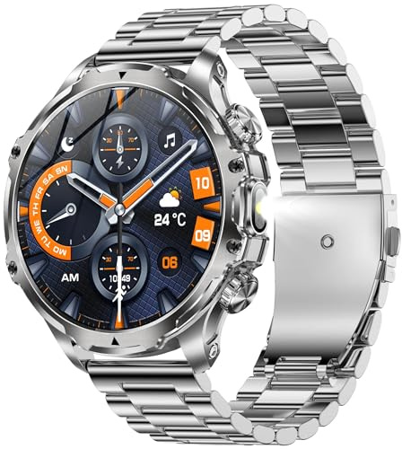 1,85 AMOLED Montre Connectée Homme avec Appel Bluetooth 5,2, Smartwatch Compatible Samsung Huawei Xiaomi Android iOS Podometre GPS Partagé Montre 123 Sports Cardiofrequencemetre (Argenté)