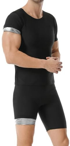 Weyot Sudation Homme Amincissante, Vêtement De Sudation, Ensemble Sudation Homme - Gilet De Sauna & Short, Combinaison Sudation Homme Running Gym Jogging Silver,S